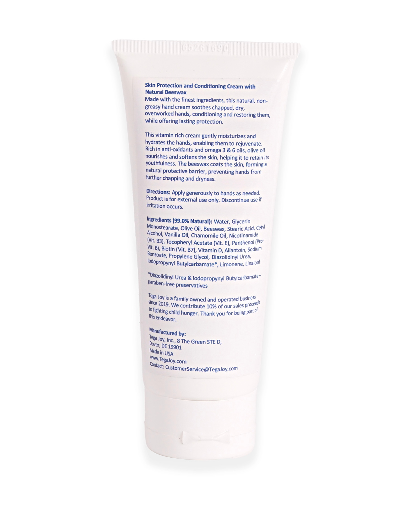 Tega Joy All Natural Beeswax Hand Cream, 2.5 oz.