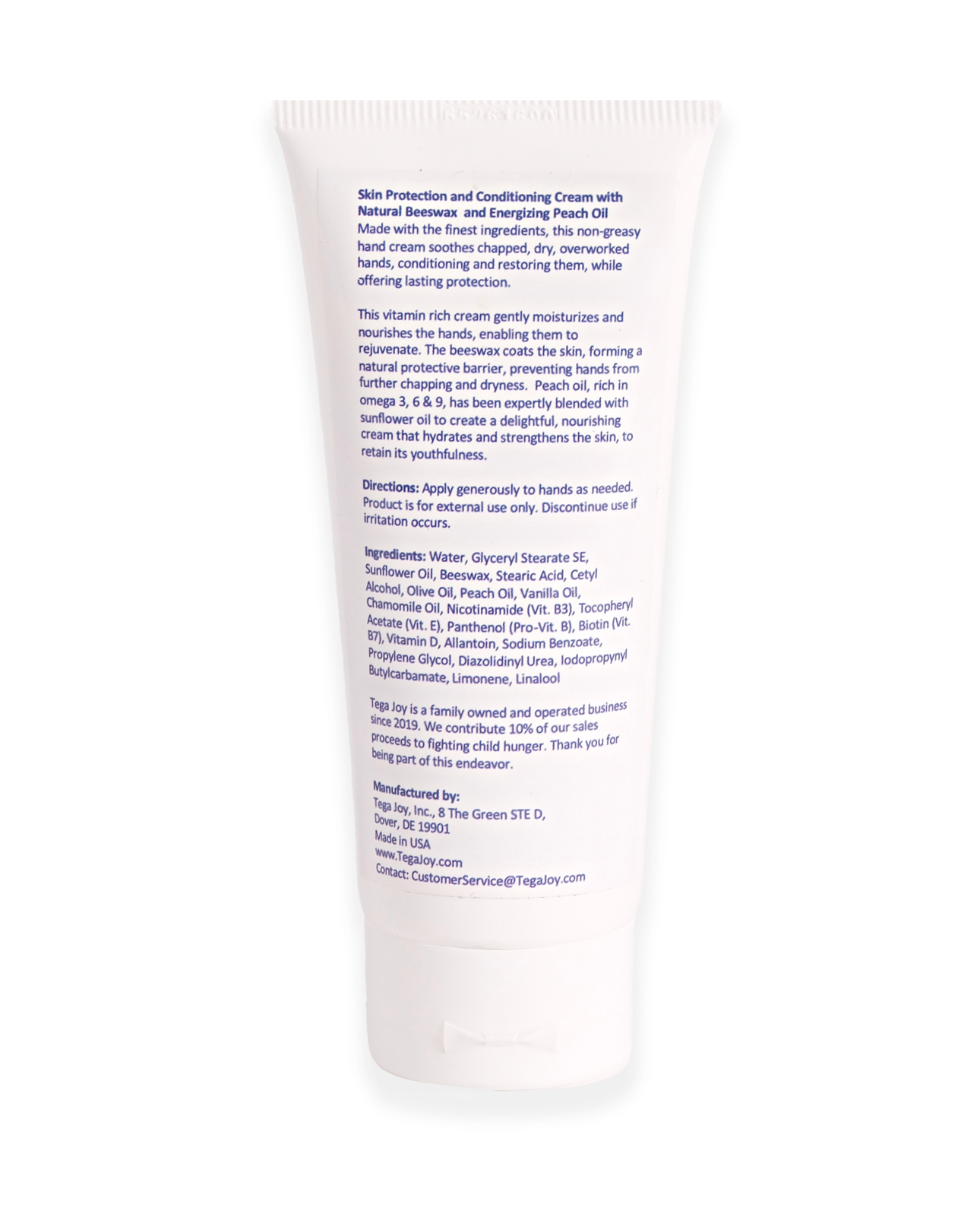 Tega Joy Beeswax Hand Cream with Energizing Peach, 2.5 oz.